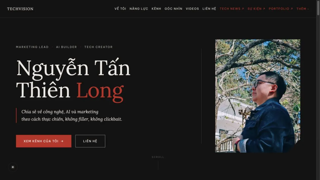 Ảnh chụp trang chủ TechVision đang hoạt động